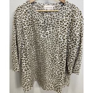 Jones New York Linen Leopard Print Tunic Top XL Extra Large Boho Lagenlook